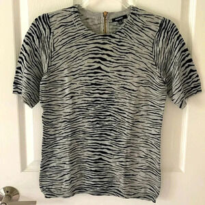 Premise short sleeved knit zebra print top with back zipper closure size xs